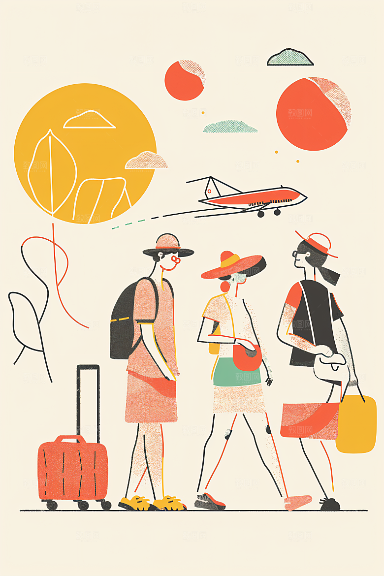 扁平风旅游彩色户外插画