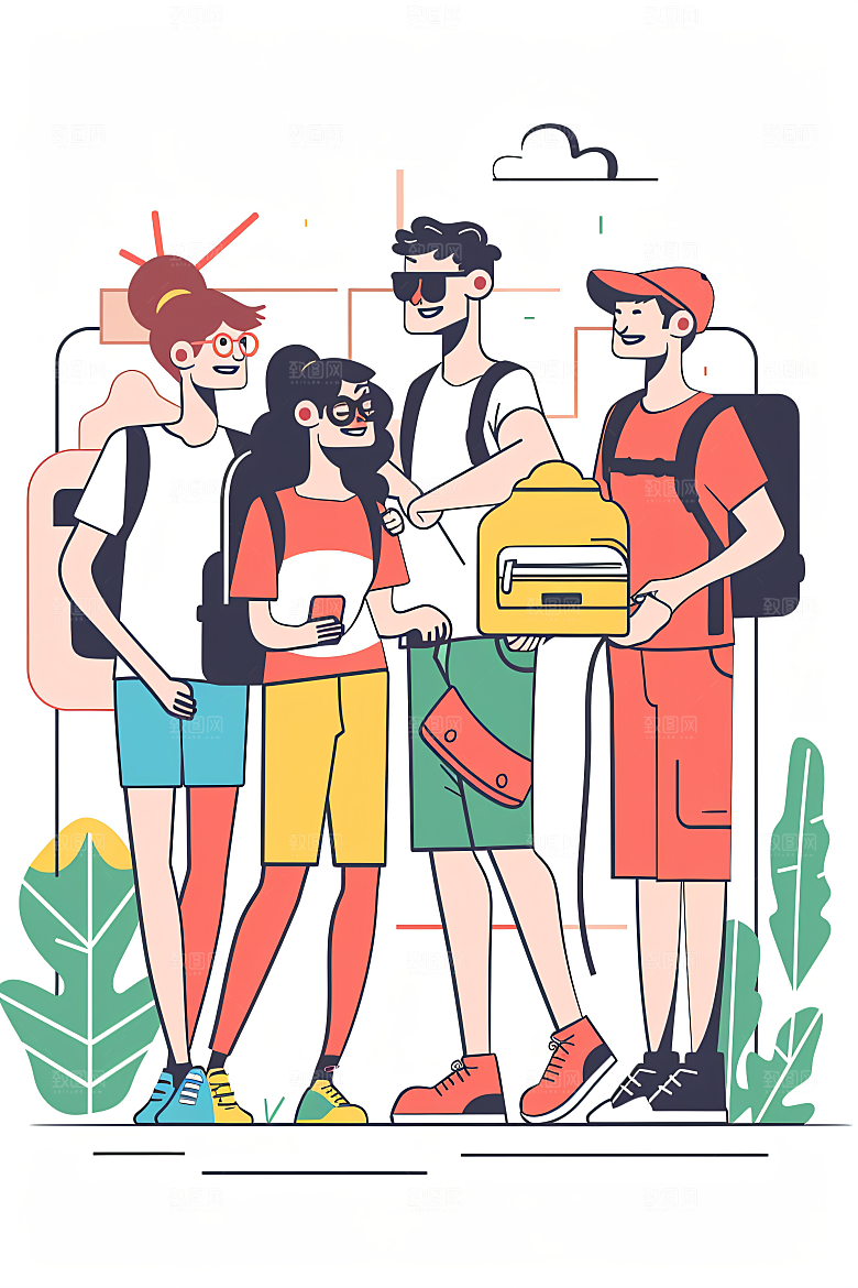 扁平风旅游氛围感清新插画