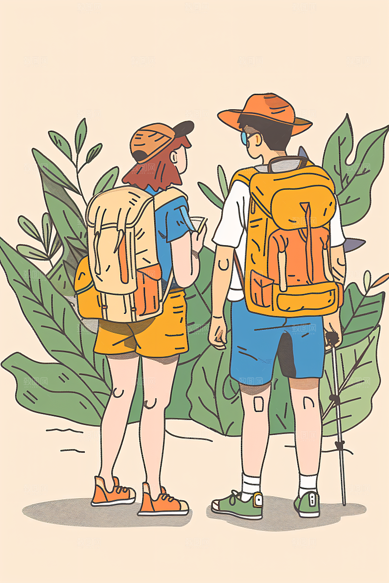 扁平风旅游户外徒步插画