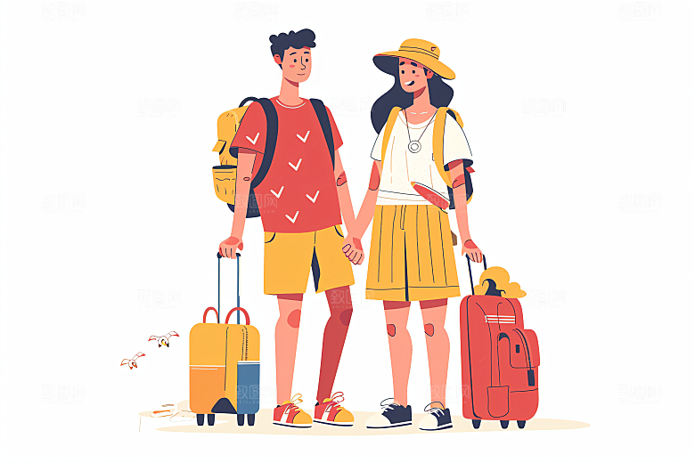 扁平风旅游户外旅行插画