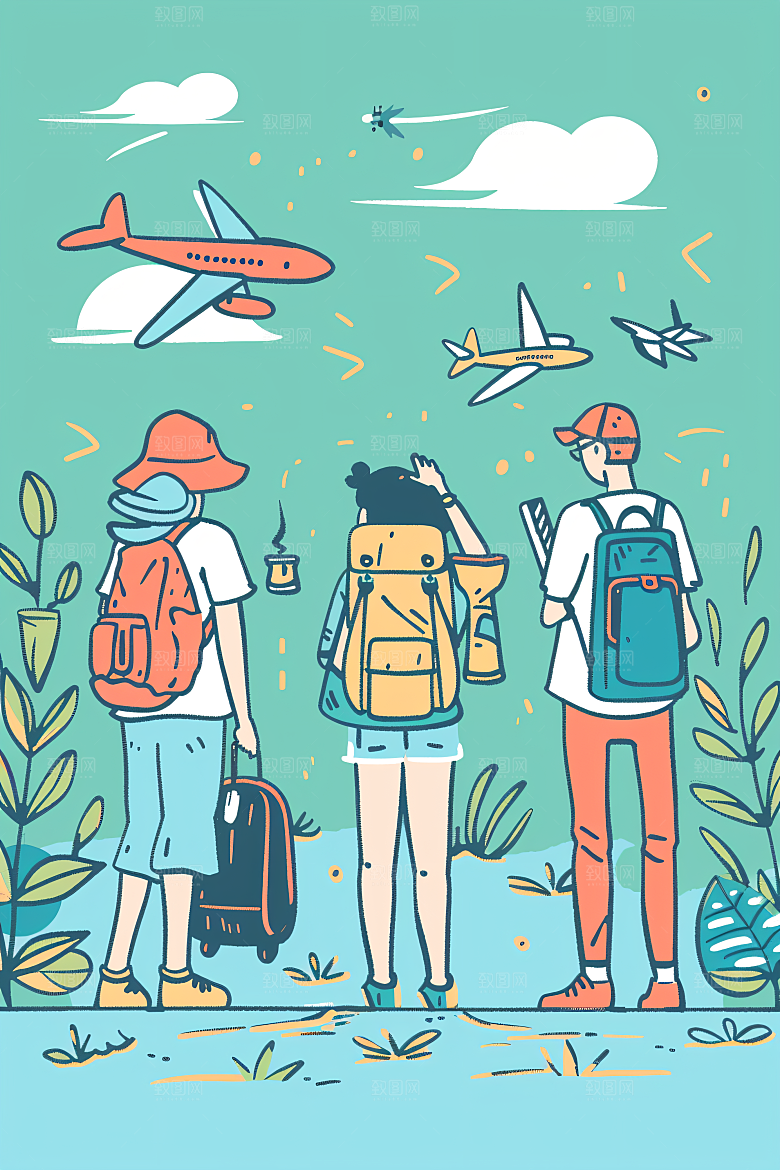 扁平风旅游露营山野插画