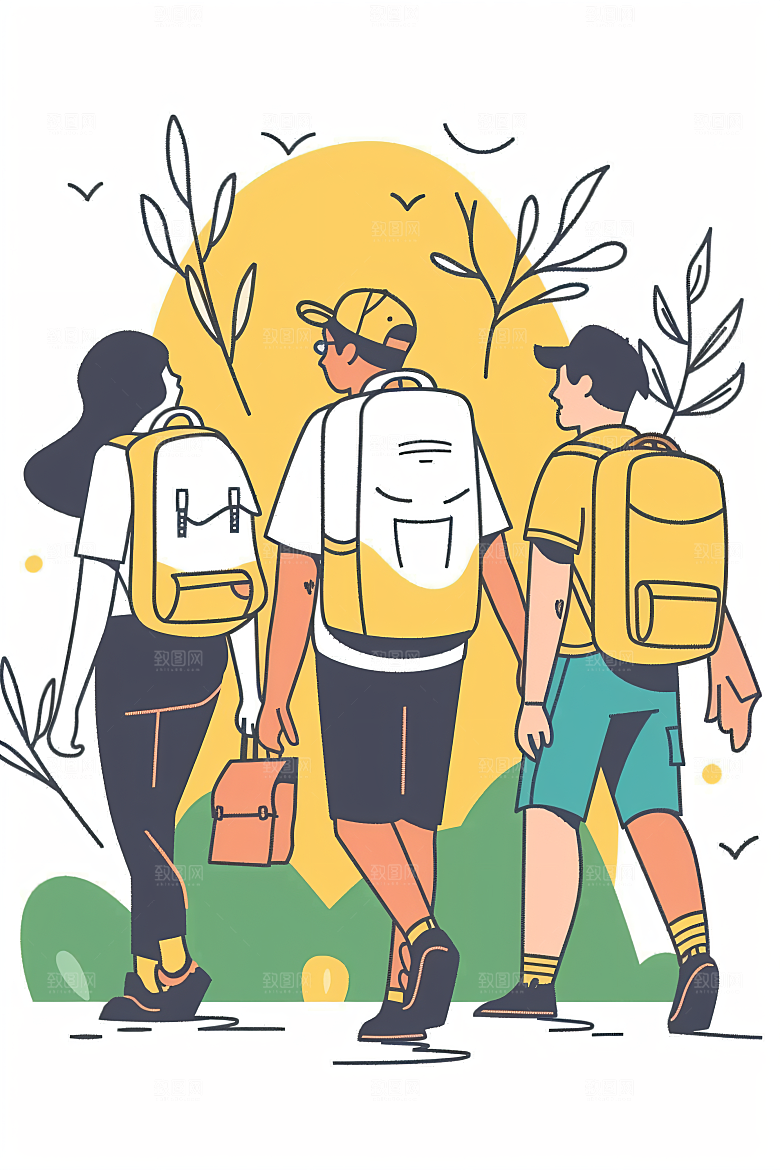 扁平风旅游户外休闲插画