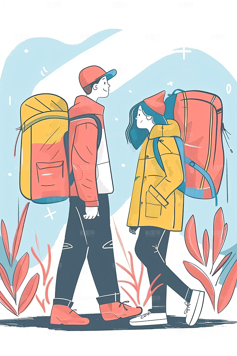 扁平风旅游旅行简约插画