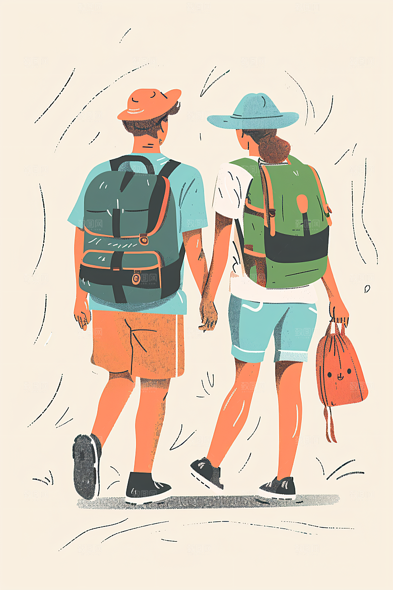 扁平风旅游山野露营插画