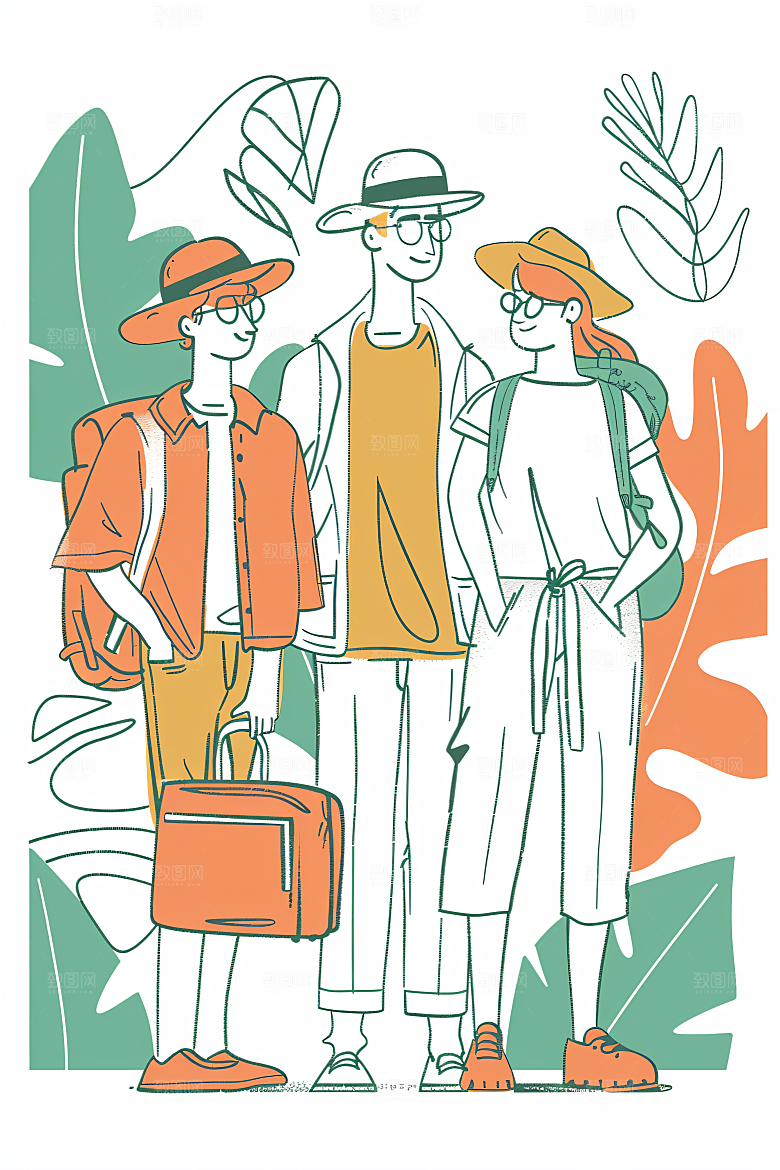 扁平风旅游自然简约插画