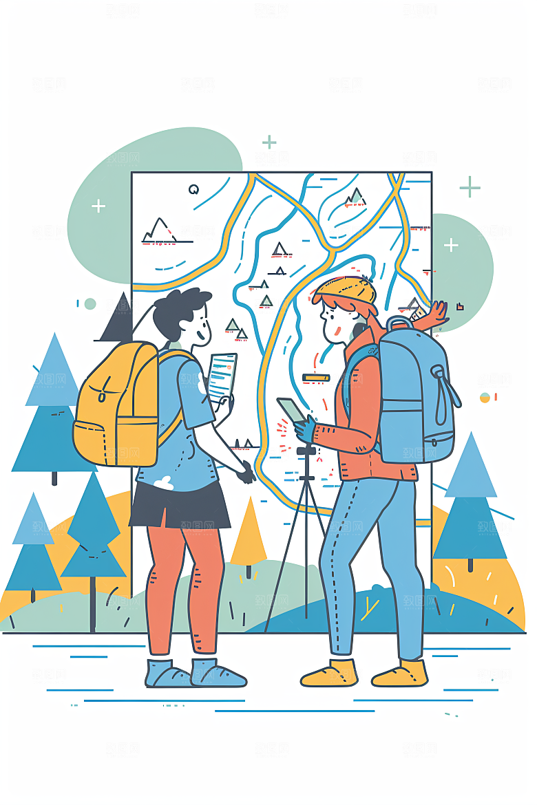 扁平风旅游彩色旅行插画