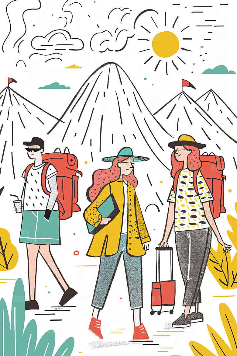 扁平风旅游旅行自由行插画