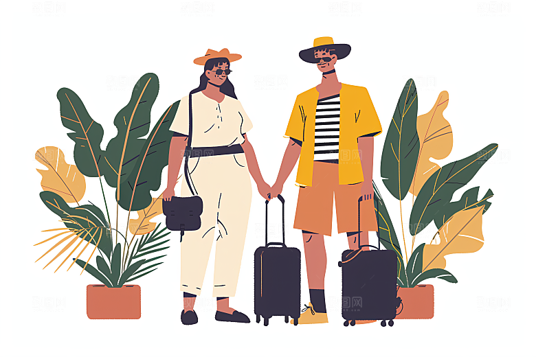 扁平风旅游山野旅行插画