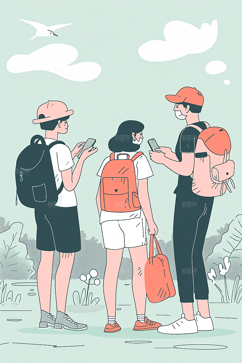 扁平风旅游清新户外插画