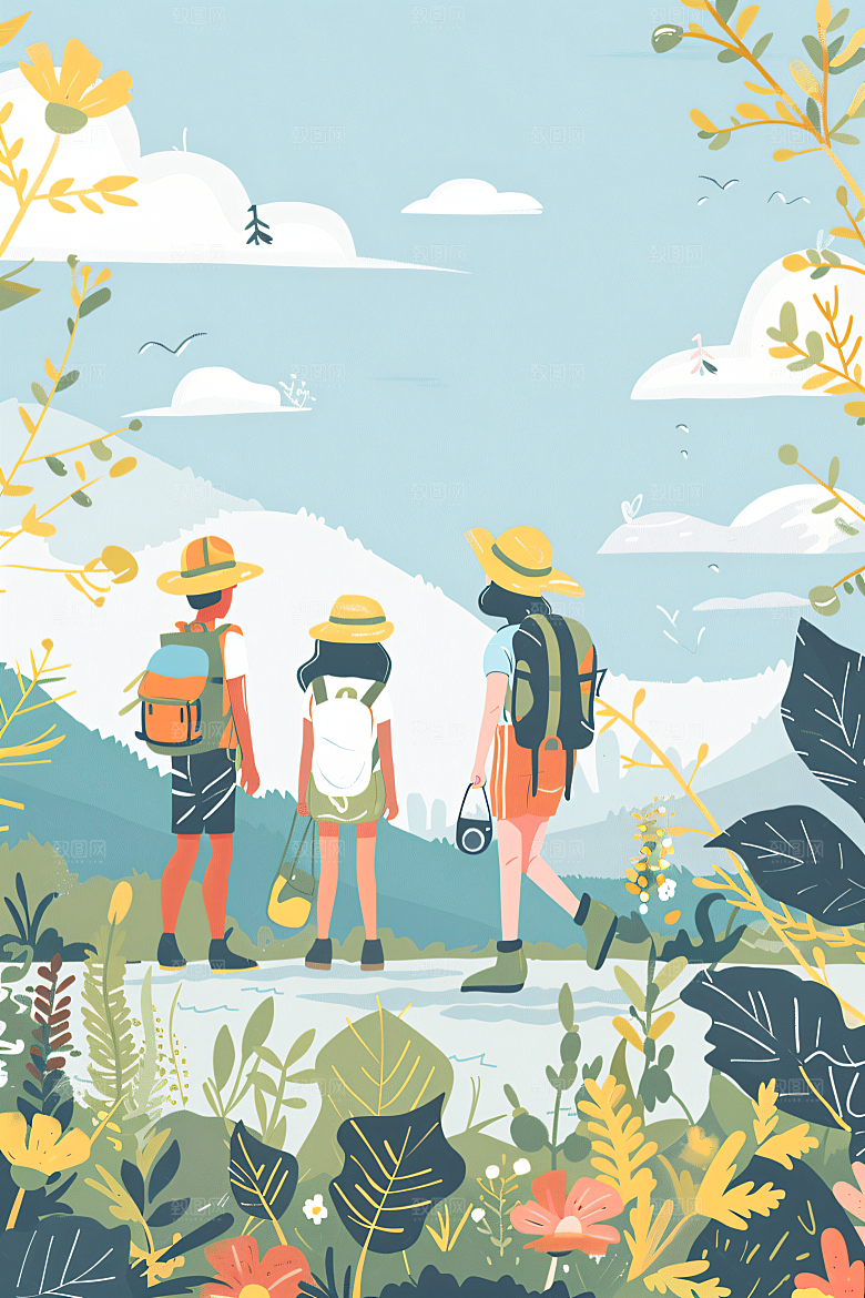 扁平风旅游清新自然插画