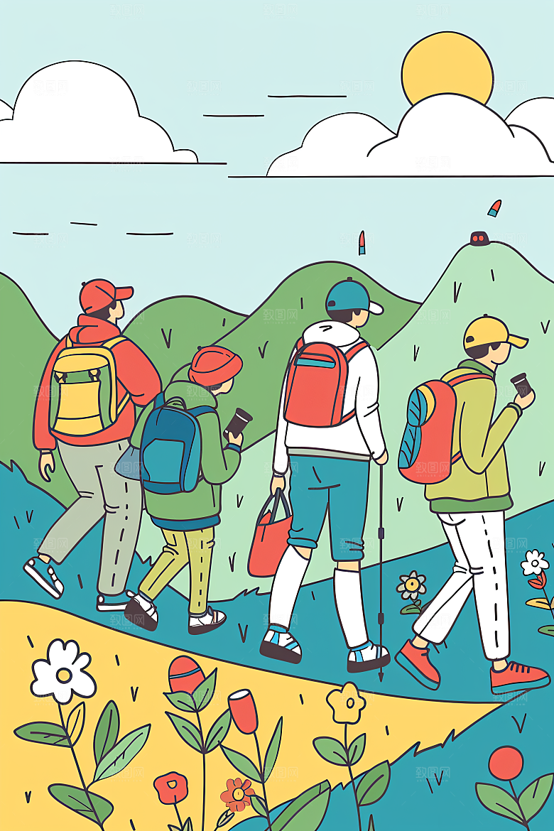 扁平风旅游彩色旅行插画