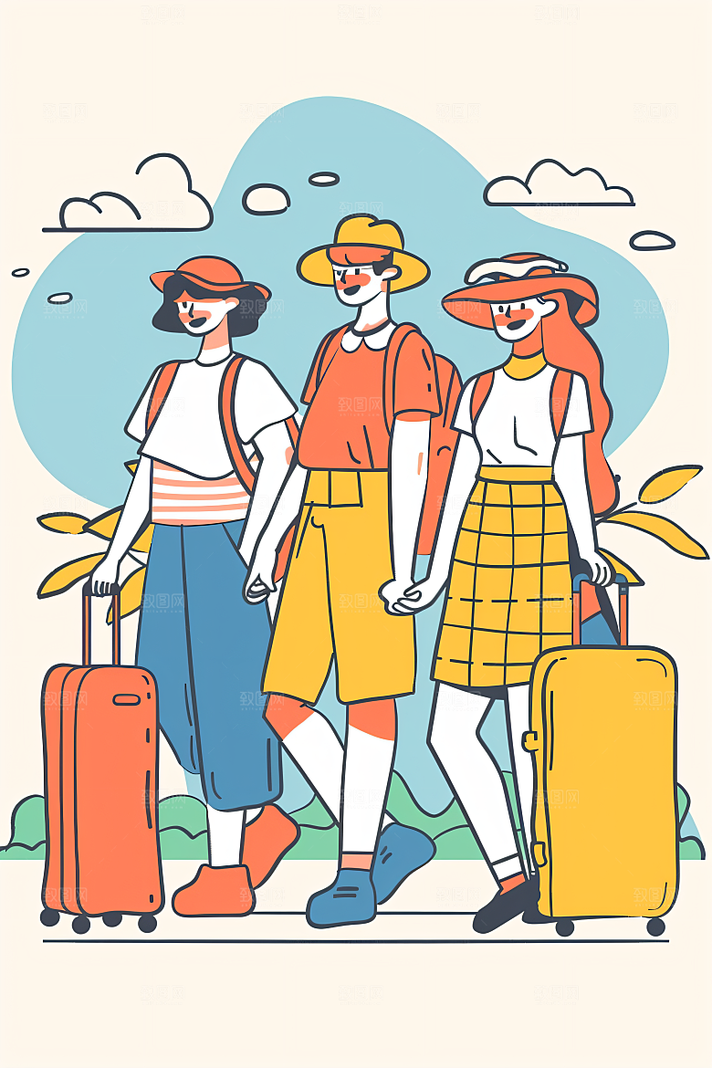 扁平风旅游露营清新插画