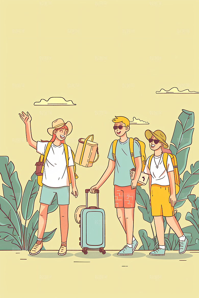 扁平风旅游踏青徒步插画