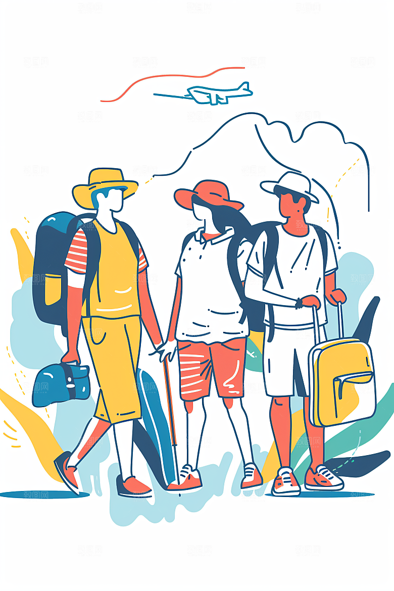 扁平风旅游露营清新插画