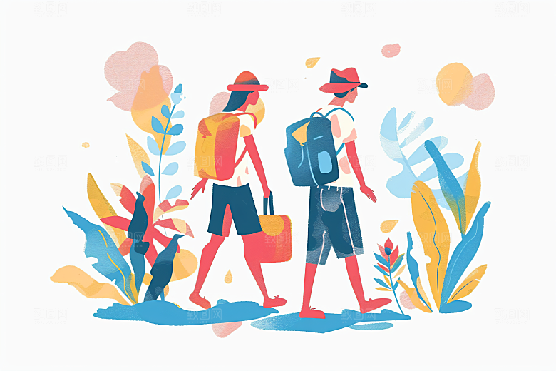 扁平风旅游自然手绘插画