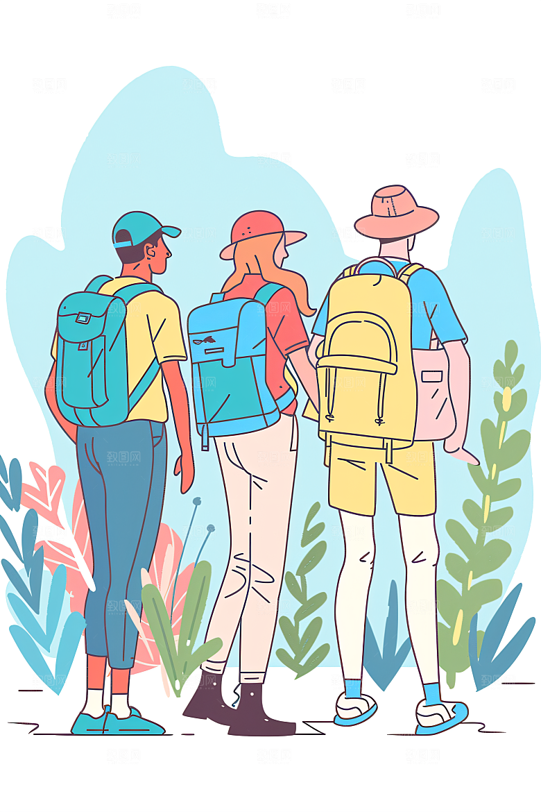 扁平风旅游自然旅行插画