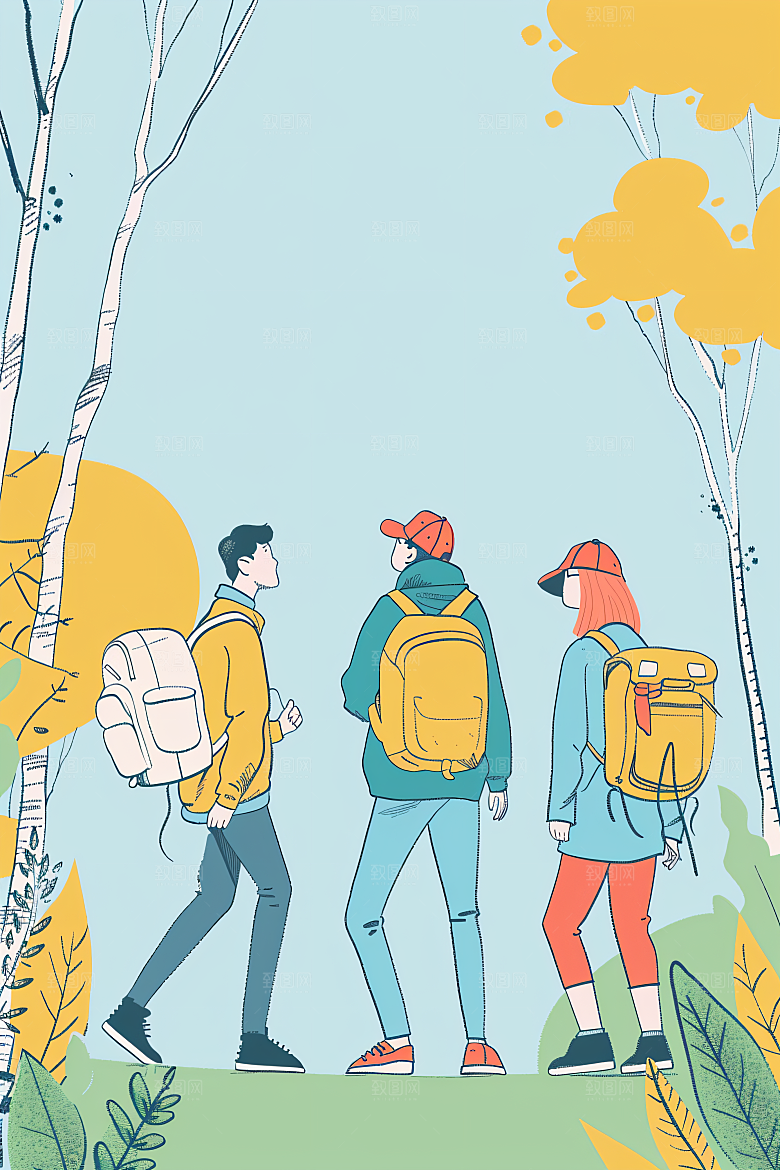 扁平风旅游户外山野插画
