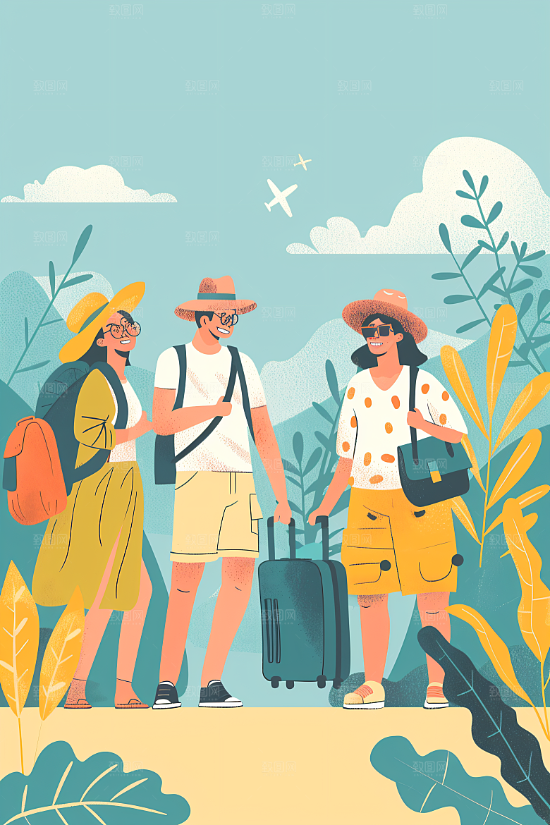 扁平风旅游山野彩色插画