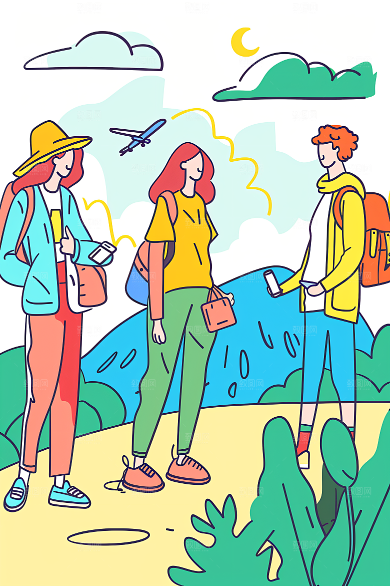 扁平风旅游户外踏青插画