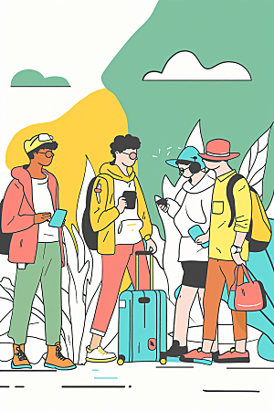 扁平风旅游彩色简约插画