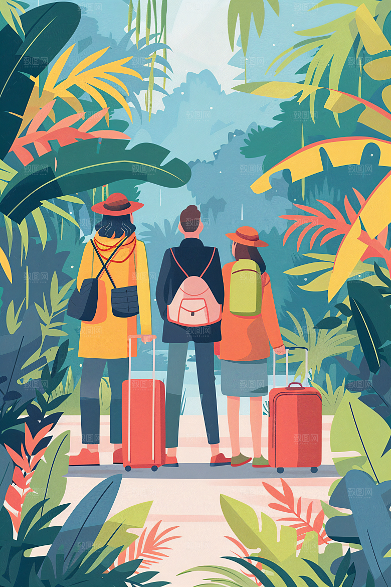 扁平风旅游清新户外插画