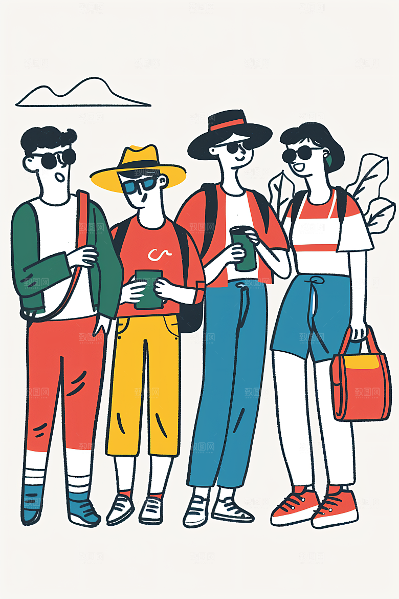 扁平风旅游彩色旅行插画