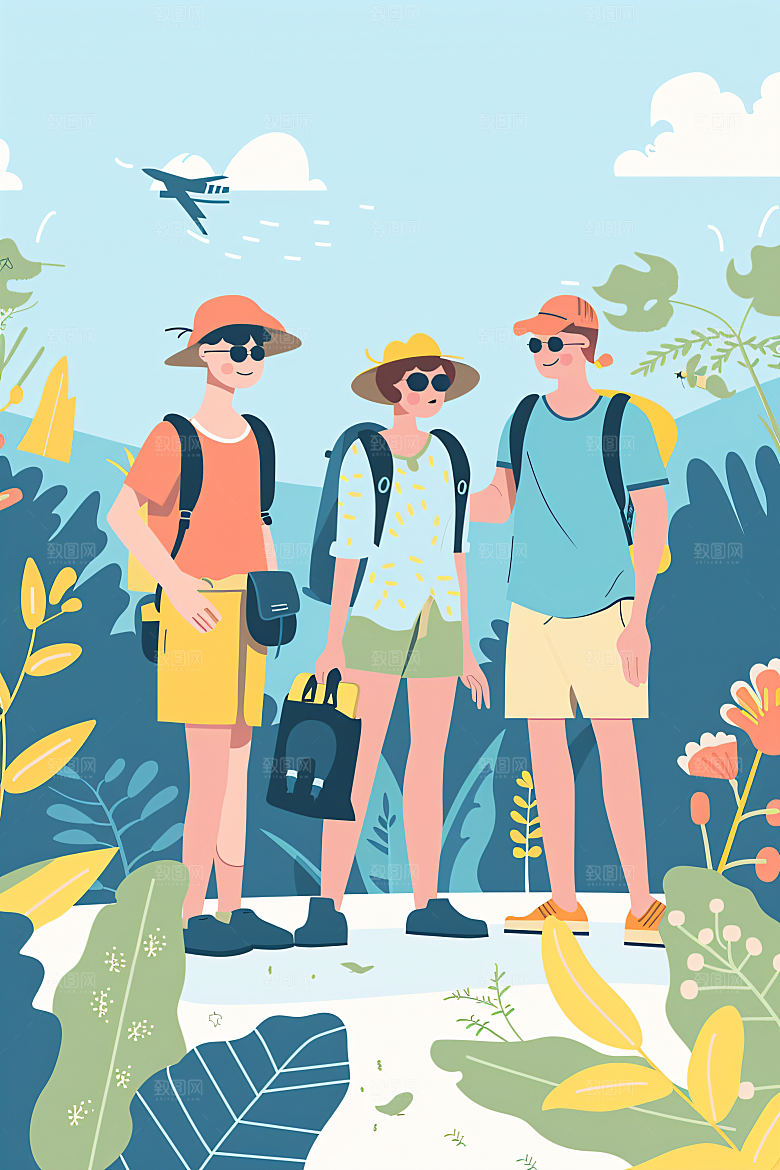 扁平风旅游旅行自由行插画