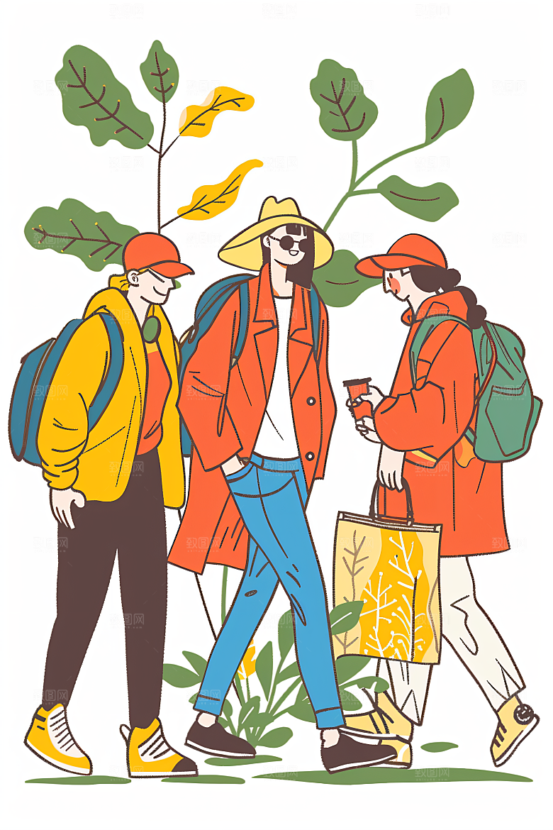扁平风旅游休闲清新插画
