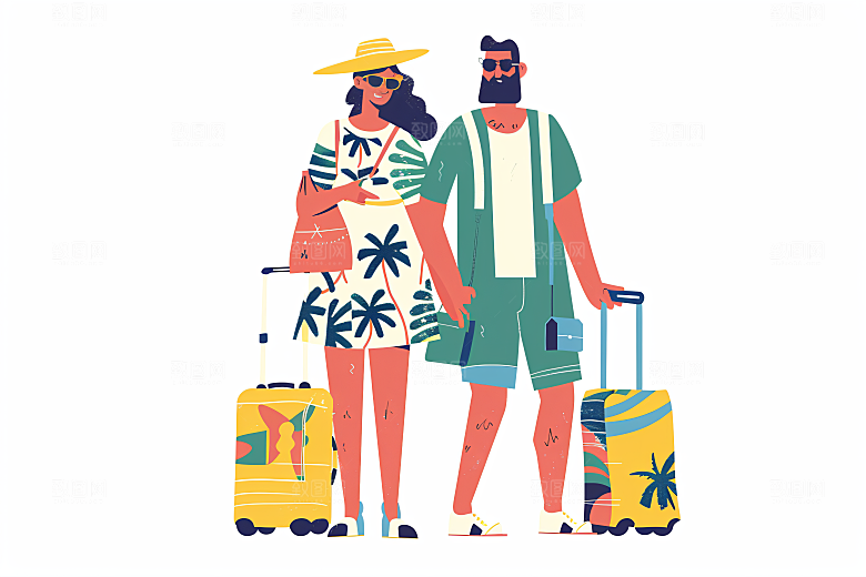 扁平风旅游自由行自然插画