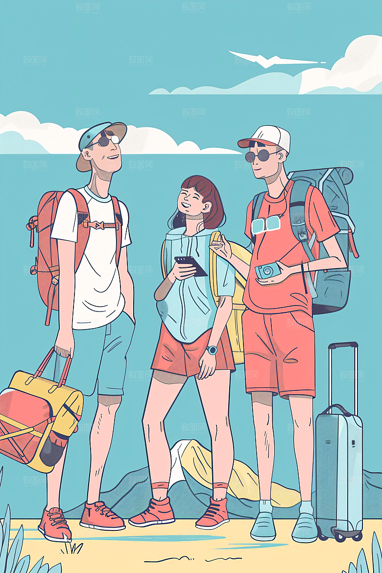 扁平风旅游手绘户外插画