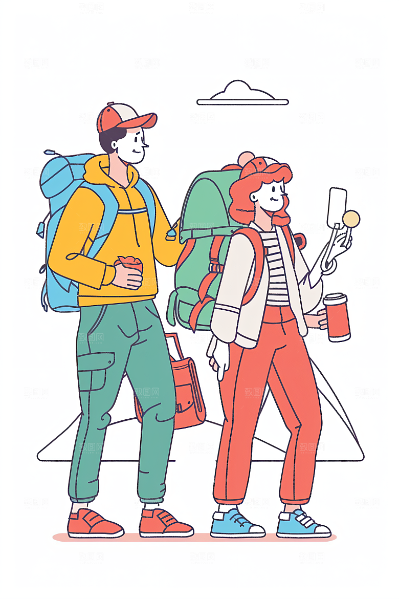 扁平风旅游高清露营插画