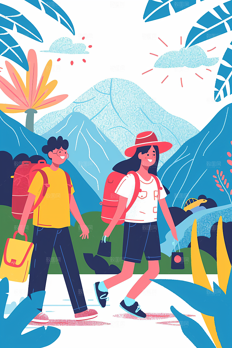扁平风旅游高清山野插画