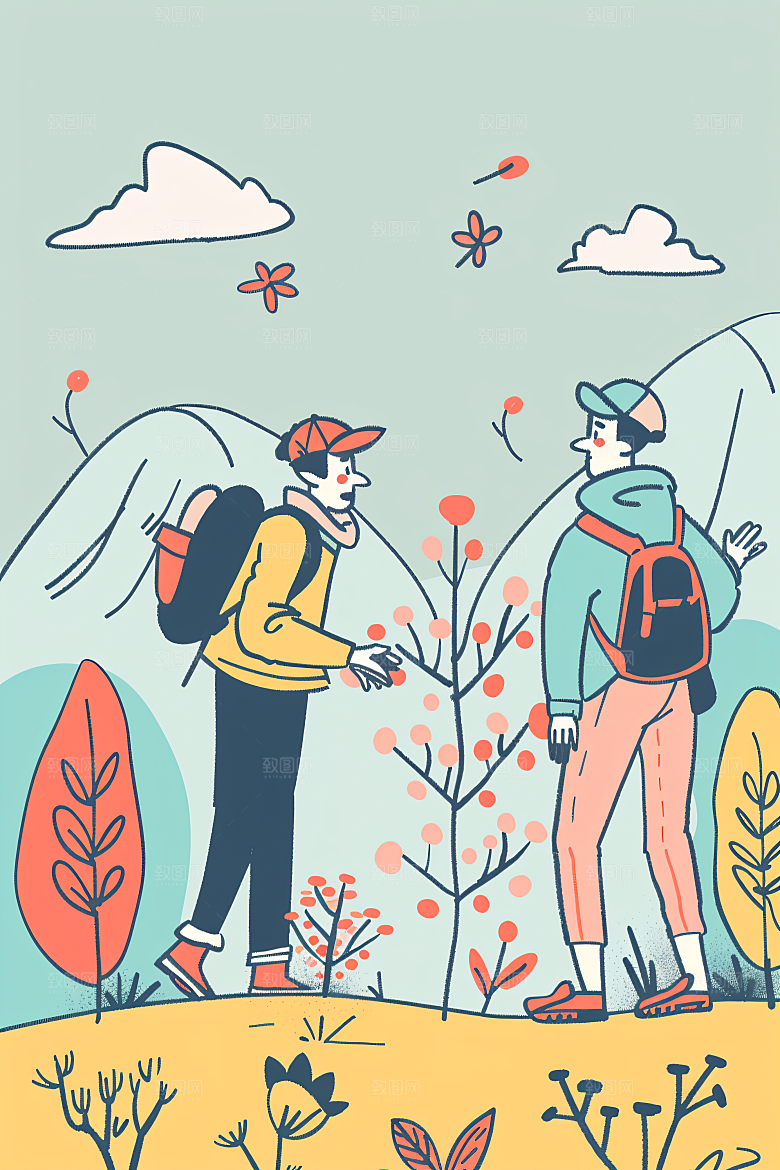 扁平风旅游氛围感休闲插画