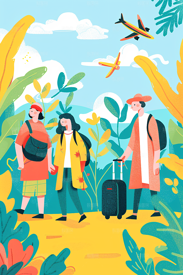 扁平风旅游手绘高清插画