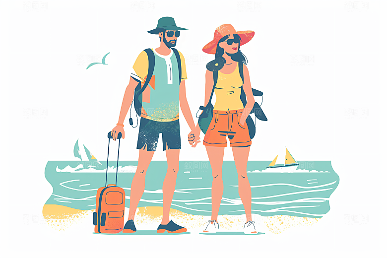 扁平风旅游徒步户外插画