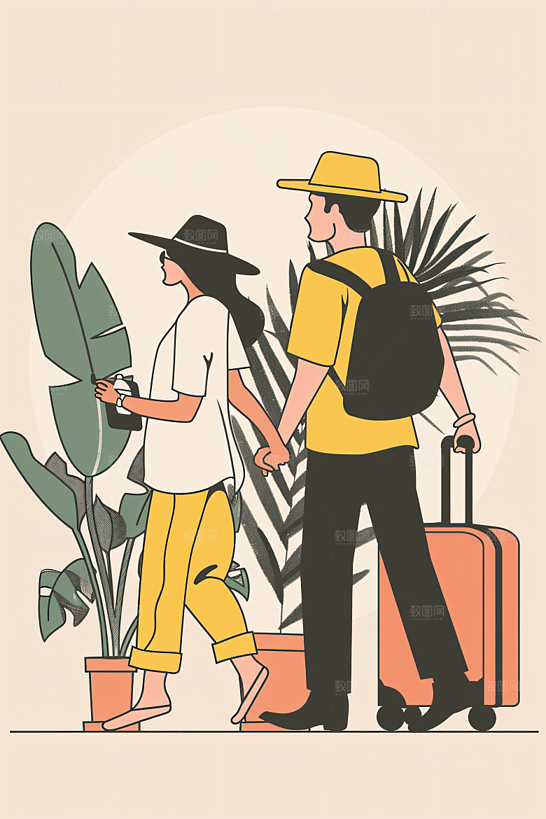 扁平风旅游氛围感清新插画
