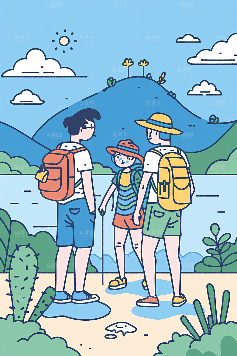 扁平风旅游自由行高清插画