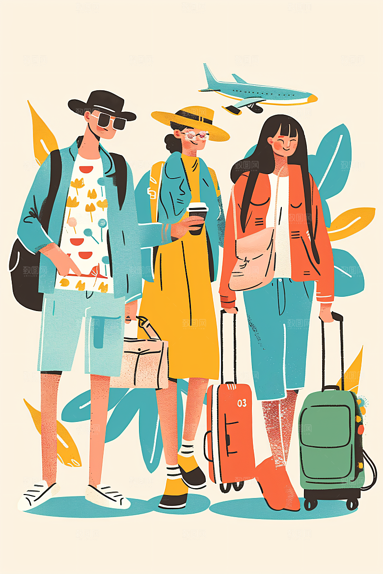 扁平风旅游休闲清新插画