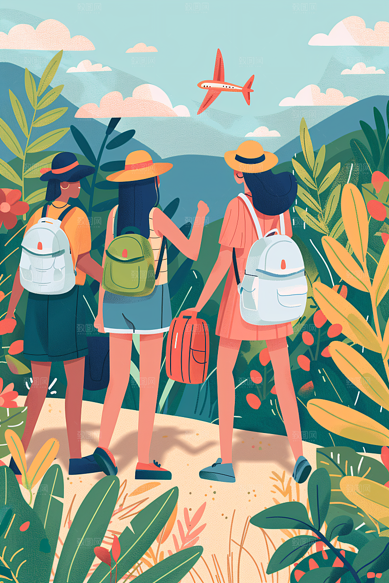 扁平风旅游旅行山野插画