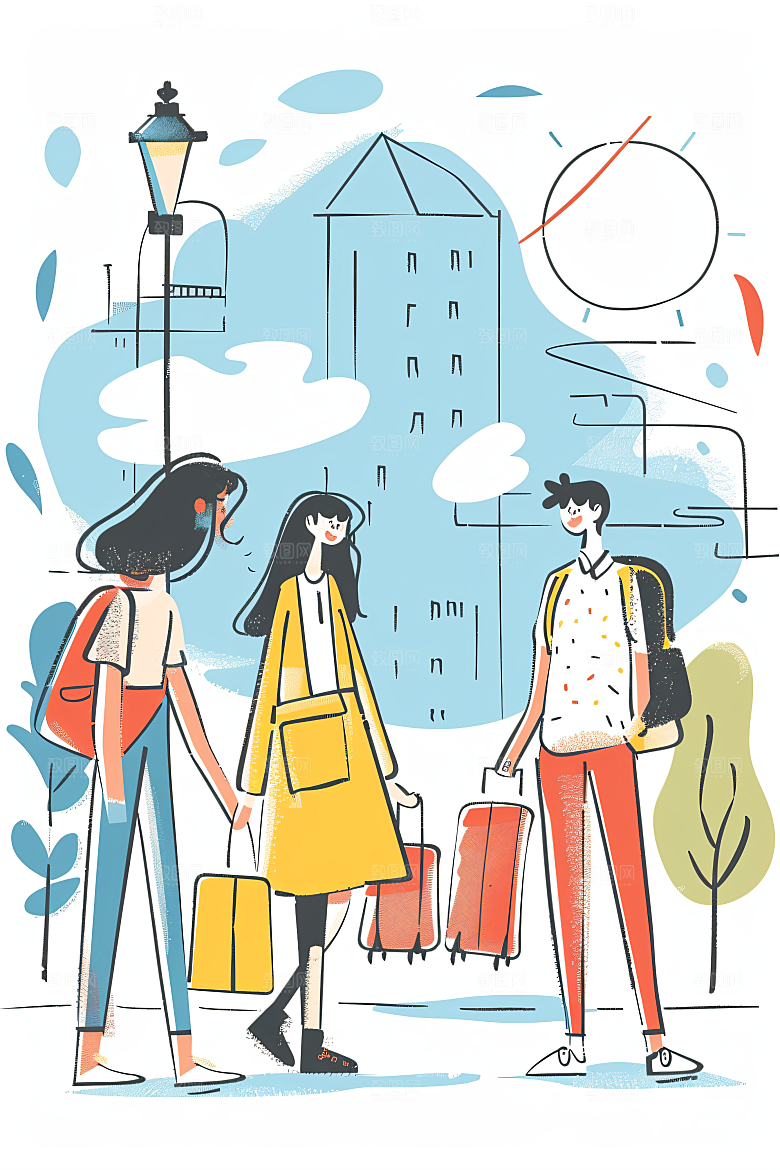 扁平风旅游户外简约插画