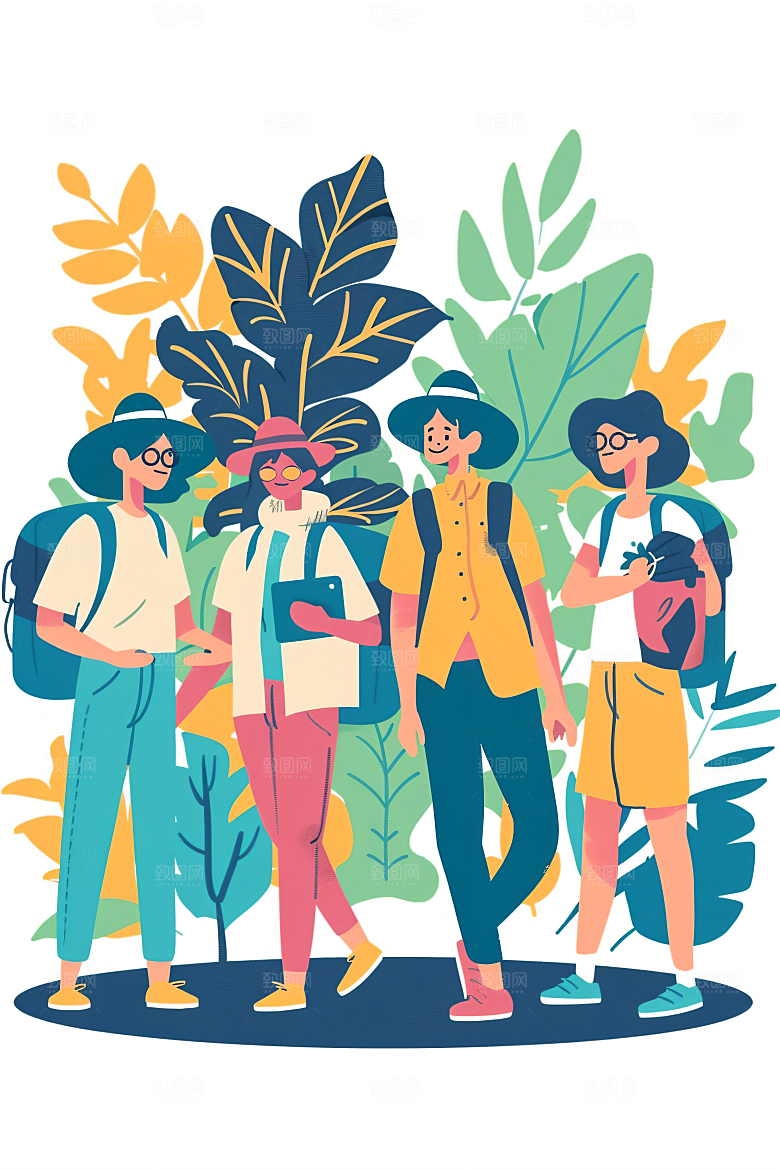 扁平风旅游山野休闲插画