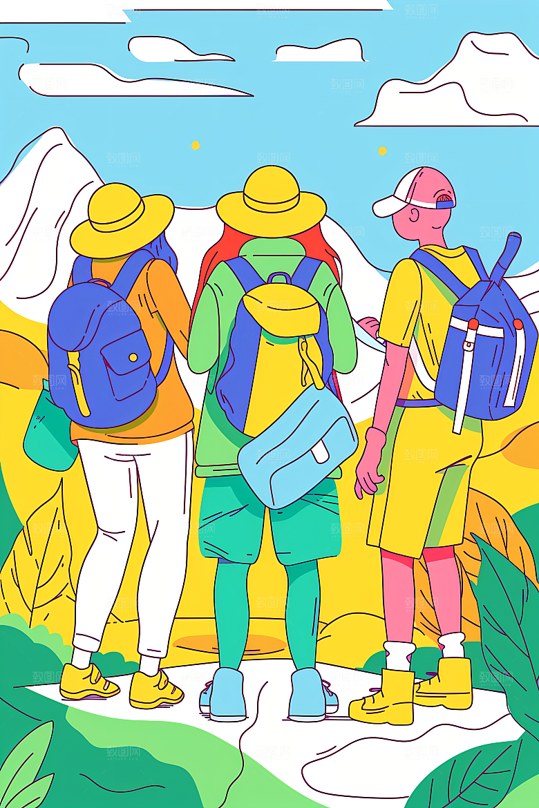 扁平风旅游山野露营插画