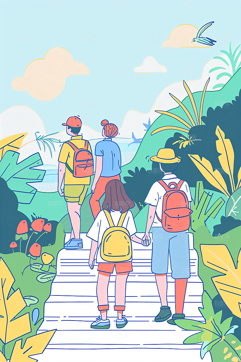 扁平风旅游自然手绘插画