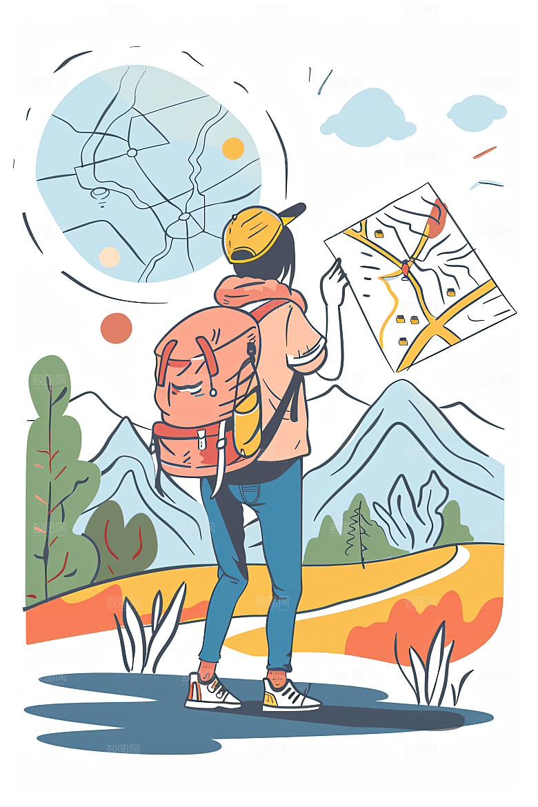扁平风旅游氛围感简约插画