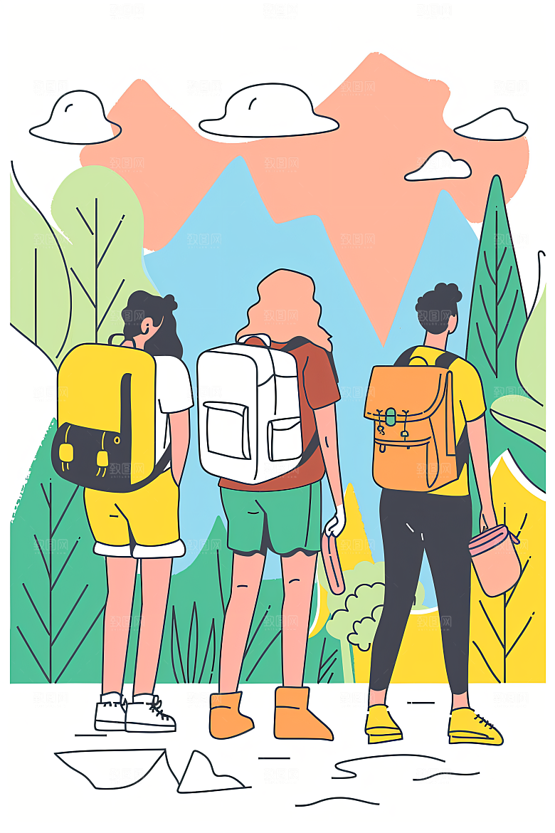 扁平风旅游氛围感清新插画
