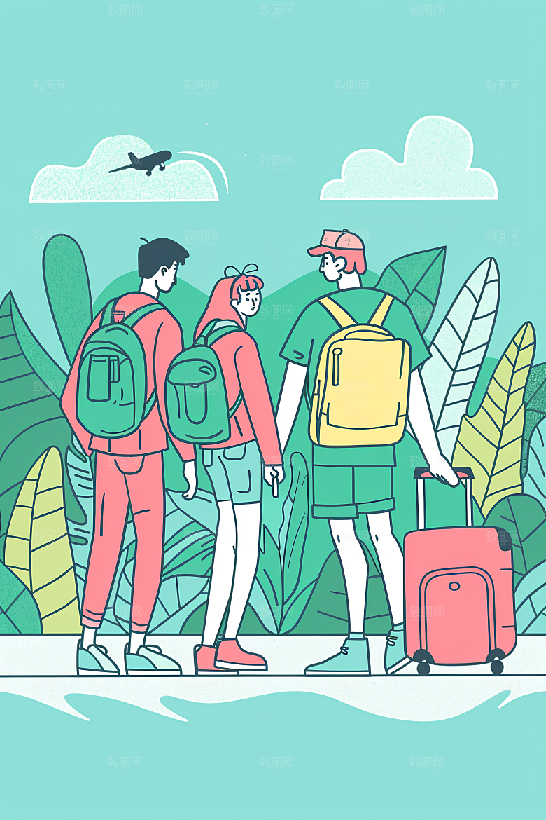 扁平风旅游自然山野插画
