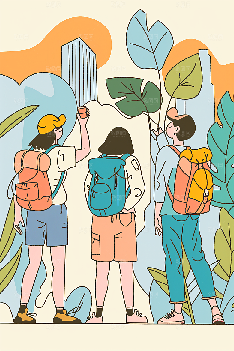 扁平风旅游山野户外插画