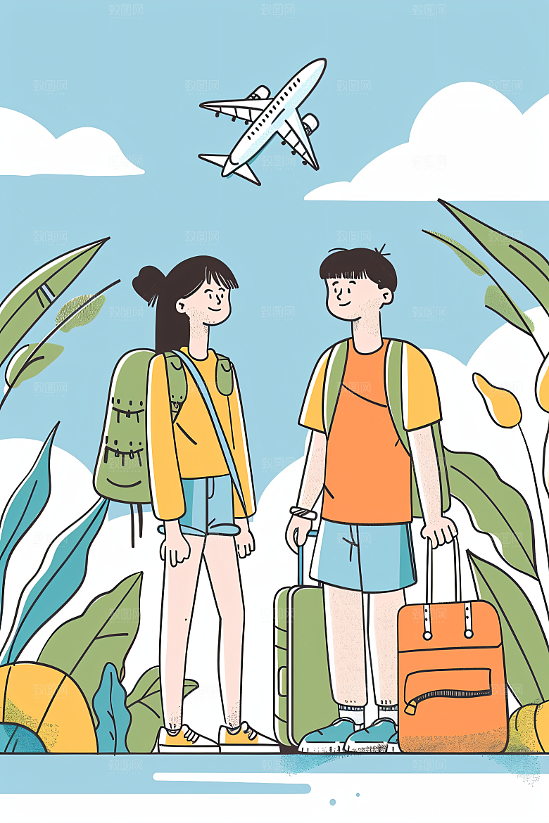 扁平风旅游露营简约插画