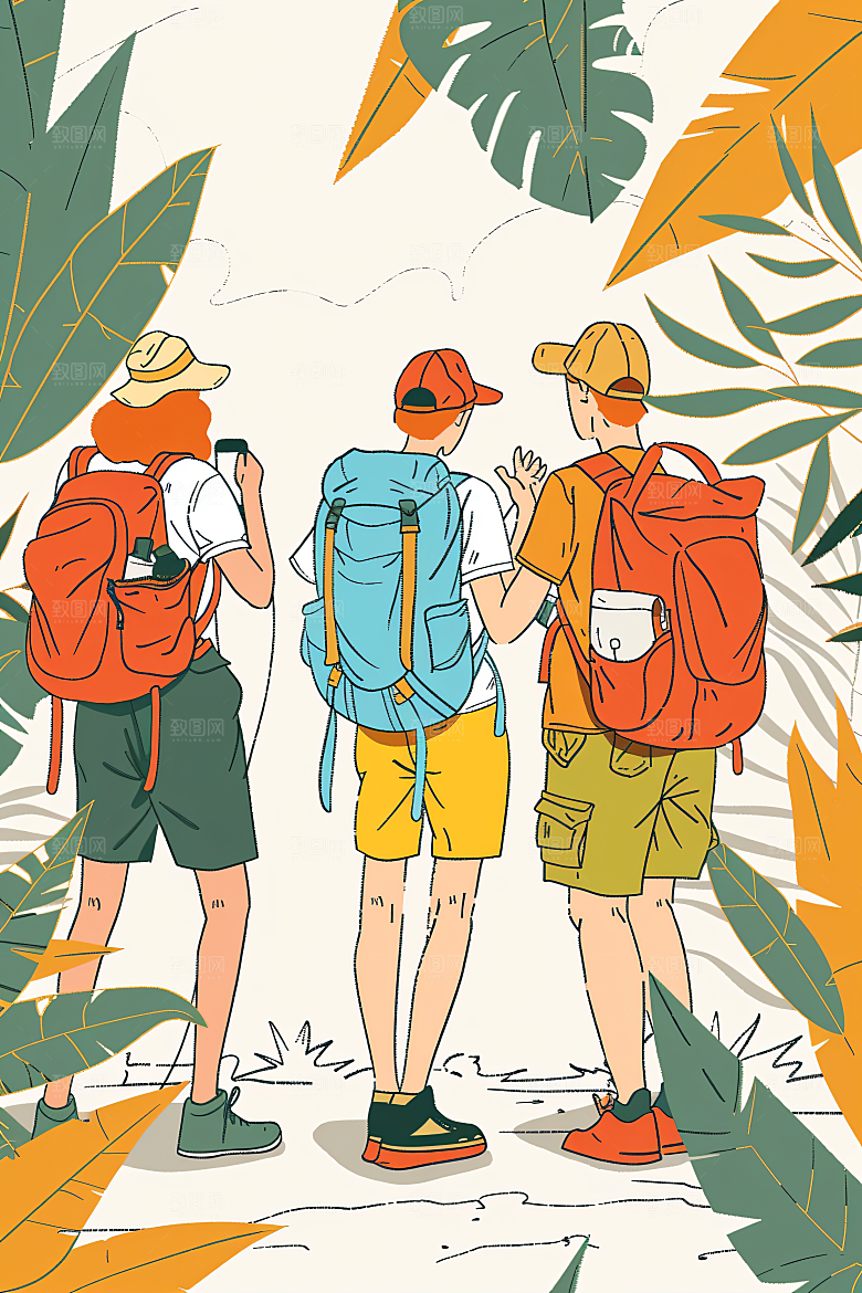 扁平风旅游山野简约插画