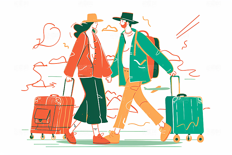 扁平风旅游氛围感清新插画